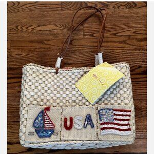 U.S. Flag Corn Husk Summer Boat Patriotic 4th of July Beach Tote Purse USA